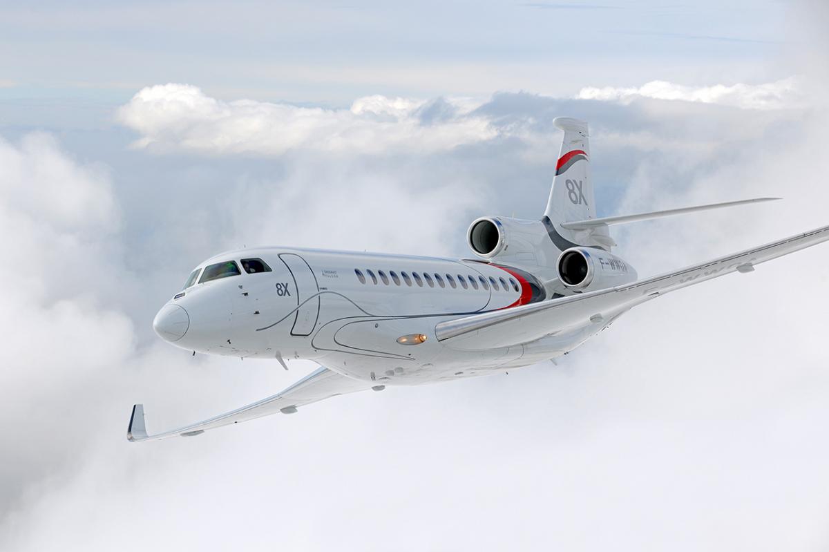 Dassault Falcon 8x view for Naples charter